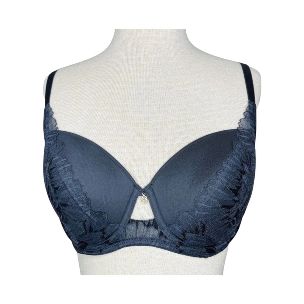 ThirdLove Petal Lace Demi Bra sz 34D * Slate Blue Underwire Mesh Band Light Lift